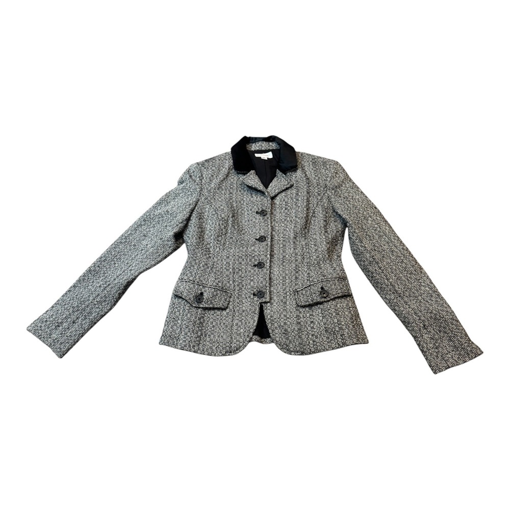 Isaac Mizrahi Tweed‎ Blazer Jacket Velvet Trim Career Office Women's Size 8